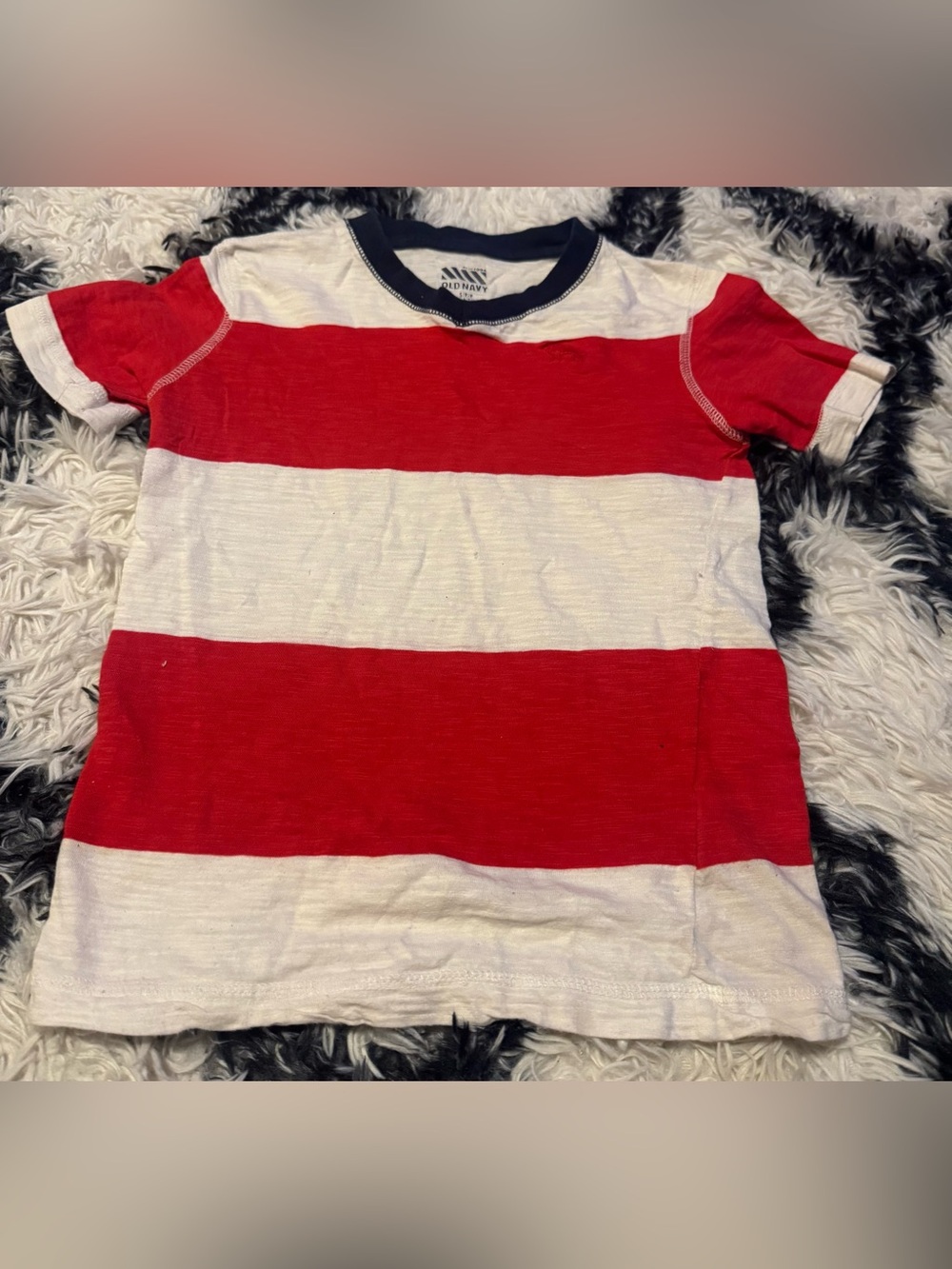 Old Navy Red, White & Navy Trim Striped Short Sleeve Tee